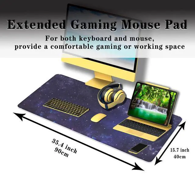 Alt view image 3 of 7 - Office Desk Pad Galaxy Universe, Gaming Mousepad XXL Mouse Pads Large Mouse Pad, Work Desk Mat Non-Slip Rubber Base, 35.4 X 15.7 inch for Work/Game/Office Starry Night Sky Stars Outer Space