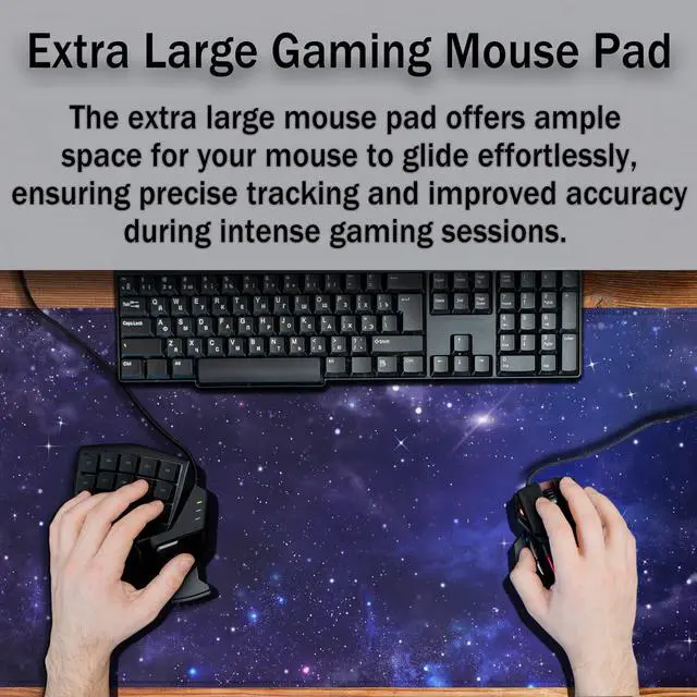 Alt view image 4 of 7 - Office Desk Pad Galaxy Universe, Gaming Mousepad XXL Mouse Pads Large Mouse Pad, Work Desk Mat Non-Slip Rubber Base, 35.4 X 15.7 inch for Work/Game/Office Starry Night Sky Stars Outer Space