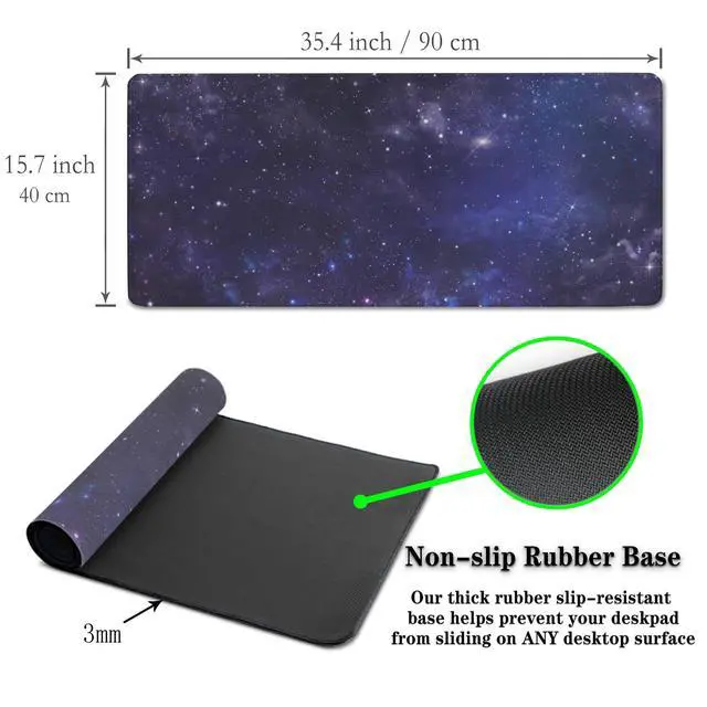 Alt view image 6 of 7 - Office Desk Pad Galaxy Universe, Gaming Mousepad XXL Mouse Pads Large Mouse Pad, Work Desk Mat Non-Slip Rubber Base, 35.4 X 15.7 inch for Work/Game/Office Starry Night Sky Stars Outer Space