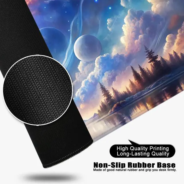 Alt view image 4 of 6 - Galaxy Large Mouse Pad Blue Desk Pad Earth Theme Gaming Mouse Mat XL Cloud Desk Mat 31.5x11.8x0.12 inch (Fantasy Galaxy)