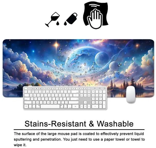 Alt view image 3 of 6 - Galaxy Large Mouse Pad Blue Desk Pad Earth Theme Gaming Mouse Mat XL Cloud Desk Mat 31.5x11.8x0.12 inch (Fantasy Galaxy)