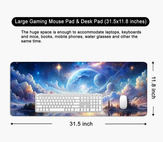Alt view image 5 of 6 - Galaxy Large Mouse Pad Blue Desk Pad Earth Theme Gaming Mouse Mat XL Cloud Desk Mat 31.5x11.8x0.12 inch (Fantasy Galaxy)