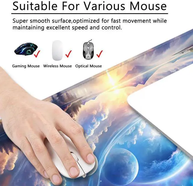 Alt view image 2 of 6 - Galaxy Large Mouse Pad Blue Desk Pad Earth Theme Gaming Mouse Mat XL Cloud Desk Mat 31.5x11.8x0.12 inch (Fantasy Galaxy)