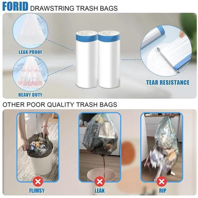 Alt view image 4 of 7 - Mini Drawstring Trash Bags - 2 Gallon Small Bathroom Garbage Bags White Plastic Trash Can Liners Disposable Unscented Wastebasket Bags 60 Count for Office bedroom Home 7.5 Liter