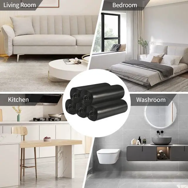 Alt view image 7 of 7 - 5 Rolls Small Trash Garbage Bags, 4 Gallon Strong Thin Material Disposable Kitchen Garbage Bags, Durable Plastic Trash Bags for Office Home Bedroom Garden Waste Bin, 100 Counts (Black)