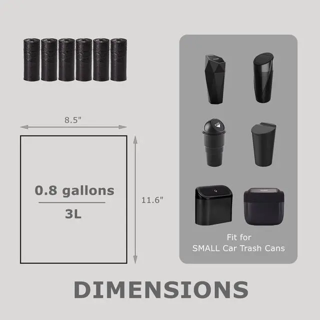 Alt view image 2 of 6 - 0.8 Gallons Disposable Trash Bags for Mini Car Trash Can, Portable Small Car Garbage Bags, Cars Accessories, Mini Trash Bags, Plastic Trash Bag for Cars/Home/Office (6 Rolls/90 Counts) Black