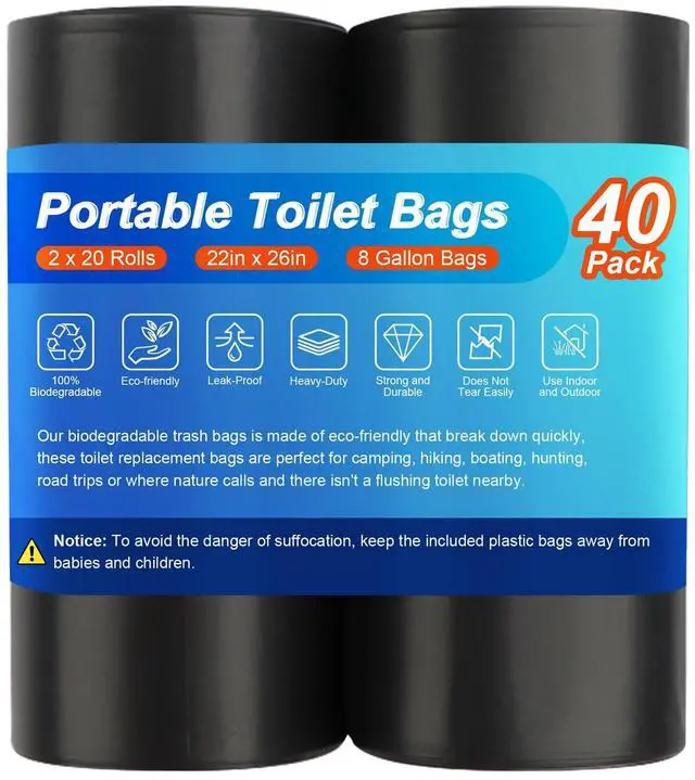 Main image of 40 Portable Camping Toilet Bags, Biodegradable Compostable Thickened for 5 Gallon Bucket Toilet