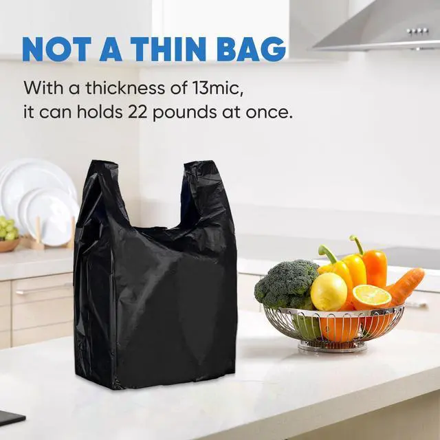 Alt view image 2 of 7 - Black Plastic Grocery Bags, 100 Pack, 11.5'x 6.5" x 21', 22 Pound Capacity, Heavy Duty, Unscented
