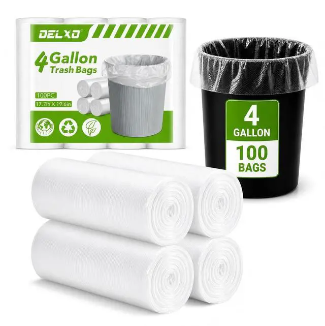 Main image of Small Trash Bags 4 Gallon, 17.7 x 19.6" Clear Unscented Bathroom Trash Bags, Small Garbage Bags for Bathroom, Bedroom, Office, Kitchen, Plastic Trash Can Liners, 100 Count