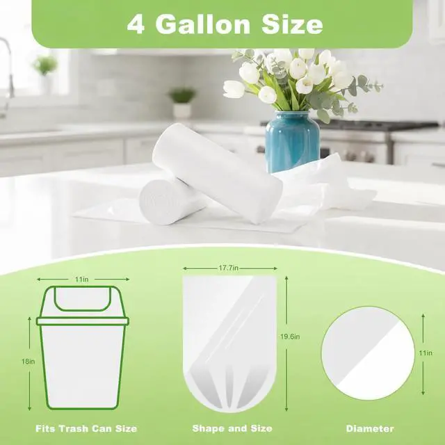 Alt view image 2 of 7 - Small Trash Bags 4 Gallon, 17.7 x 19.6" Clear Unscented Bathroom Trash Bags, Small Garbage Bags for Bathroom, Bedroom, Office, Kitchen, Plastic Trash Can Liners, 100 Count