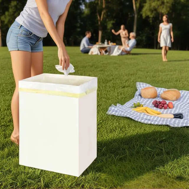 Alt view image 4 of 6 - 5PCS Large Disposable Trash Cans with Matching Garbage Bags Folded Portable Trash Cans (17in x 13.5in x 10in) Suitable for Family Gatherings Kitchen and Picnics