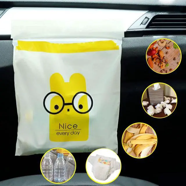 Alt view image 3 of 6 - 52pcs Car Trash Bags Easy Stick-On Disposable Portable Car Garbage Bags, Waterproof Leak Proof Barf Vomit Bags, Self Adhesive Cleaning Bags for Cars, Bedrooms, Bathrooms, Offices, Kitchens - Pattern A