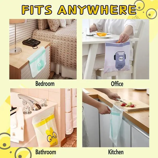 Alt view image 6 of 6 - 52pcs Car Trash Bags Easy Stick-On Disposable Portable Car Garbage Bags, Waterproof Leak Proof Barf Vomit Bags, Self Adhesive Cleaning Bags for Cars, Bedrooms, Bathrooms, Offices, Kitchens - Pattern A