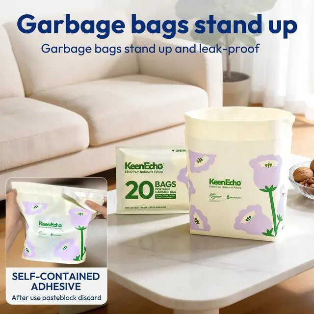 Alt view image 4 of 7 - Disposable Car Garbage Bin Bags, Vomit Trash Bags made with Recycled HDPE for Boat, Plane, Travel, Camping, Bedroom, Study Room, Office and Car, 20 pcs,Purple