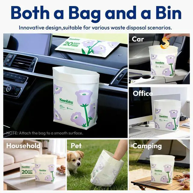 Alt view image 3 of 7 - Disposable Car Garbage Bin Bags, Vomit Trash Bags made with Recycled HDPE for Boat, Plane, Travel, Camping, Bedroom, Study Room, Office and Car, 20 pcs,Purple
