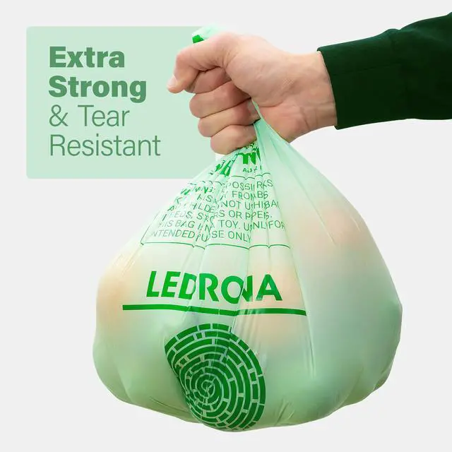 Alt view image 4 of 7 - 100 Compostable Trash Bags - 2.6 Gallon Garbage Bags for Kitchen Bin - Unscented, Leak Proof, Extra Strong - Disposable Food Waste Basket Liners - Certified by BPI & OK compost HOME by TÜV AUSTRIA