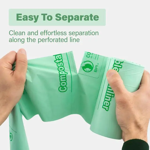 Alt view image 7 of 7 - 100 Compostable Trash Bags - 2.6 Gallon Garbage Bags for Kitchen Bin - Unscented, Leak Proof, Extra Strong - Disposable Food Waste Basket Liners - Certified by BPI & OK compost HOME by TÜV AUSTRIA