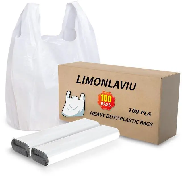 Main image of Plastic Bags - 100 Pack (11.5'x 6.5" x 21') with Handles for Small Business, Restaurants, Grocery & Trash