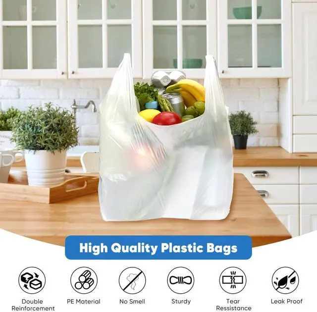 Alt view image 3 of 7 - Plastic Bags - 100 Pack (11.5'x 6.5" x 21') with Handles for Small Business, Restaurants, Grocery & Trash