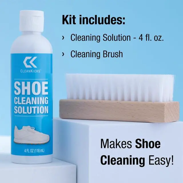Alt view image 2 of 7 - Shoe Cleaning Kit - Footwear Cleaner for Sneakers, Boots, Cleats, and Many Other Shoe Types - (4 Ounce Bottle and Brush). Packaging May Vary Between Green and Blue.