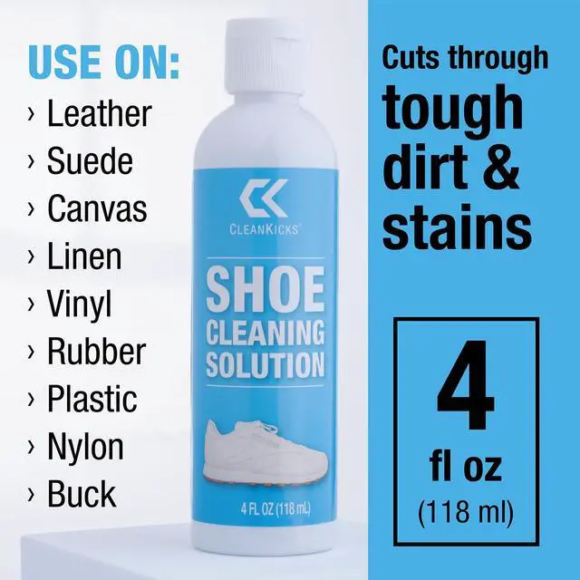 Alt view image 3 of 7 - Shoe Cleaning Kit - Footwear Cleaner for Sneakers, Boots, Cleats, and Many Other Shoe Types - (4 Ounce Bottle and Brush). Packaging May Vary Between Green and Blue.