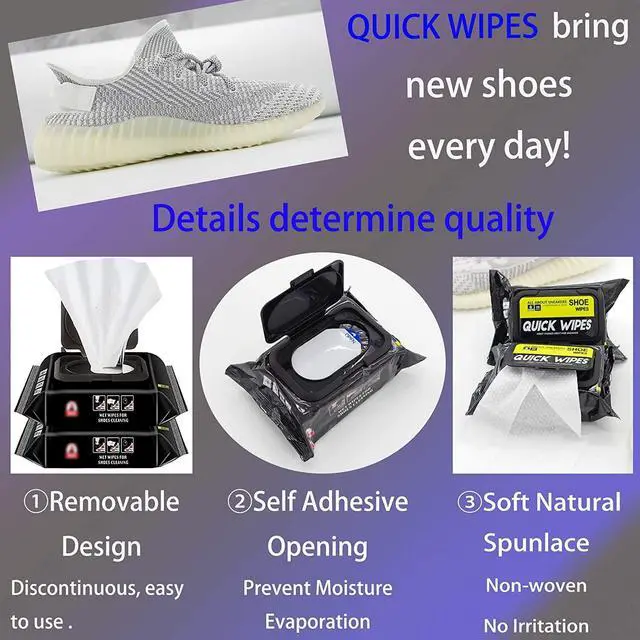 Alt view image 4 of 5 - 2 Pack 60 Pcs Shoe Sneaker Wipes Cleaner Quick Wipes Disposable Travel Portable Removes Dirt, Stains