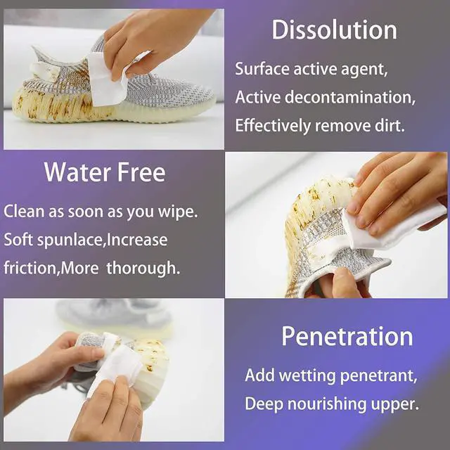Alt view image 5 of 5 - 2 Pack 60 Pcs Shoe Sneaker Wipes Cleaner Quick Wipes Disposable Travel Portable Removes Dirt, Stains