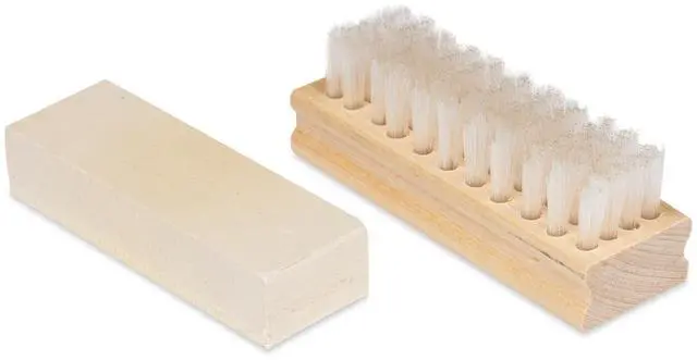 Alt view image 3 of 7 - Suede & Nubuck Cleaner Kit - 1 Cleaning Eraser Block and 1 Nylon Bristle Brush - Eliminates Stains, Removes Spots, Restores Nap - for Leather Suede Shoe, Handbags, Jackets, Boots, Furniture