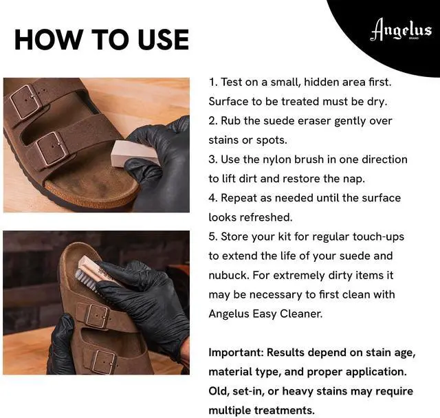 Alt view image 4 of 7 - Suede & Nubuck Cleaner Kit - 1 Cleaning Eraser Block and 1 Nylon Bristle Brush - Eliminates Stains, Removes Spots, Restores Nap - for Leather Suede Shoe, Handbags, Jackets, Boots, Furniture