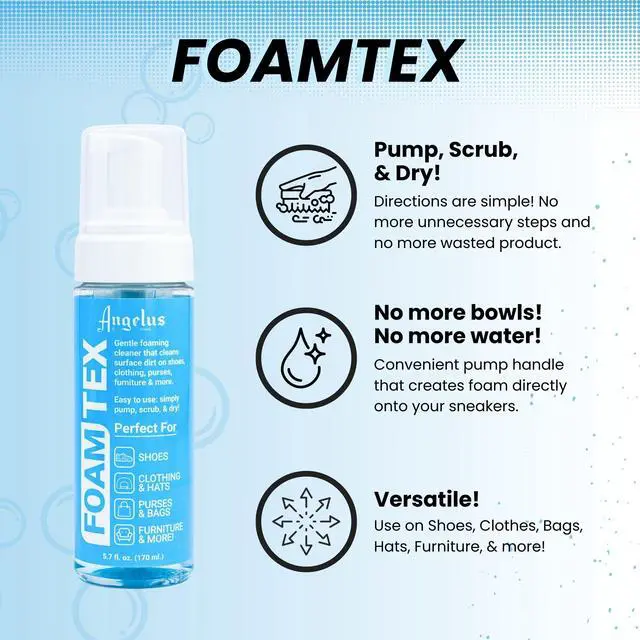 Alt view image 2 of 5 - Foam-Tex Gentle Shoe Sneaker Cleaner for Leather, Nubuck, Suede, Canvas, Plastic - Foaming Shoe Cleaner to Clean Dirt, Stains, Grime - 5.7oz Pump