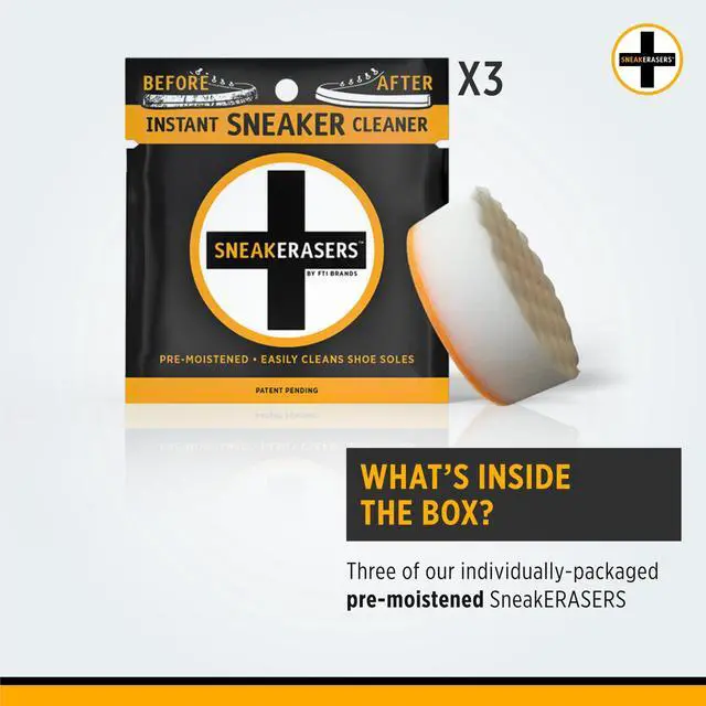 Alt view image 2 of 7 - Instant Sneaker Cleaner Sponge, Effective Shoe Cleaning Kit for White Sneakers, Tennis Shoes - Pre-Moistened, Portable Shoe Cleaner, Perfect for Smooth Soles and Midsoles, 3 Pack