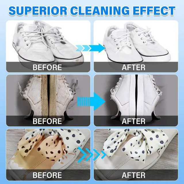 Alt view image 3 of 6 - Shoe Cleaner, 6.76 fl oz Shoe Cleaning Kit with Brush and Towel, White Sneaker Cleaner for Removing Stains