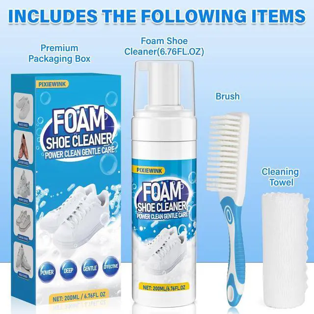 Alt view image 6 of 6 - Shoe Cleaner, 6.76 fl oz Shoe Cleaning Kit with Brush and Towel, White Sneaker Cleaner for Removing Stains
