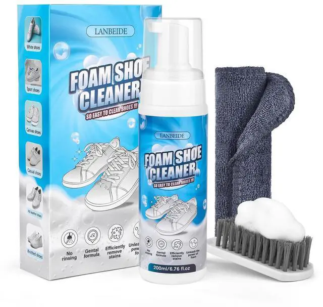 Main image of Shoe Cleaner, Shoe Cleaning Kit-6.76 Oz Sneaker Cleaner with Brush and Towel, White Shoe Cleaner Works on Leather, Knit, Canvas, Suede, PU, Fabric, Boots