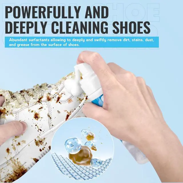 Alt view image 2 of 7 - Shoe Cleaner, Shoe Cleaning Kit-6.76 Oz Sneaker Cleaner with Brush and Towel, White Shoe Cleaner Works on Leather, Knit, Canvas, Suede, PU, Fabric, Boots