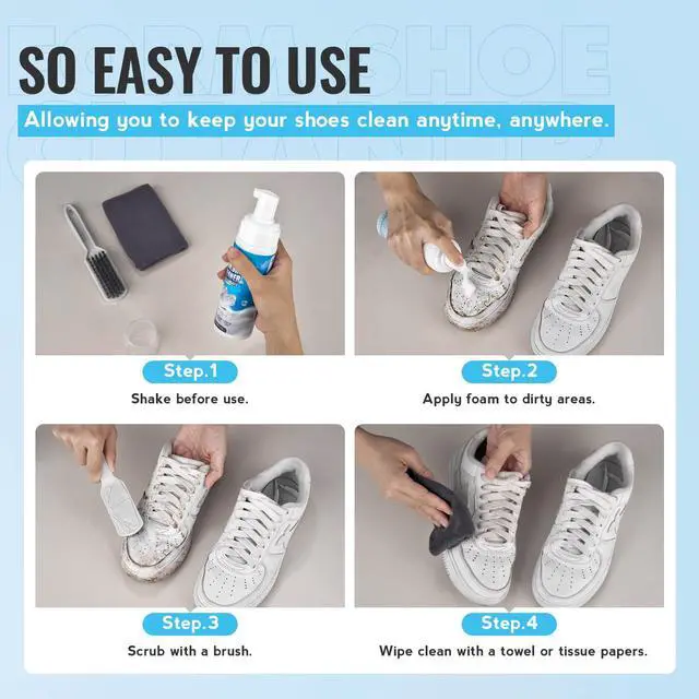 Alt view image 6 of 7 - Shoe Cleaner, Shoe Cleaning Kit-6.76 Oz Sneaker Cleaner with Brush and Towel, White Shoe Cleaner Works on Leather, Knit, Canvas, Suede, PU, Fabric, Boots