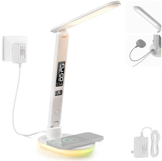 Main image of Entry Level Version Desktop LED Lamp with USB A Output for Desk, 3 Modes/5 Brightness Levels/4 RGB Effects/CRI85, LCD for Temp/Date/Time/Alarm, Home Office Reading Eye Caring Touch Light, N20