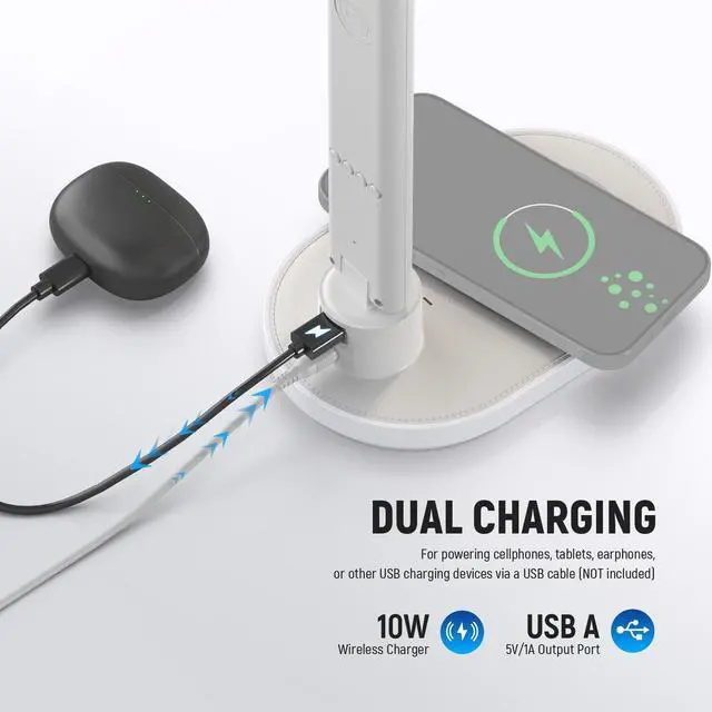 Alt view image 4 of 7 - Entry Level Version Desktop LED Lamp with USB A Output for Desk, 3 Modes/5 Brightness Levels/4 RGB Effects/CRI85, LCD for Temp/Date/Time/Alarm, Home Office Reading Eye Caring Touch Light, N20