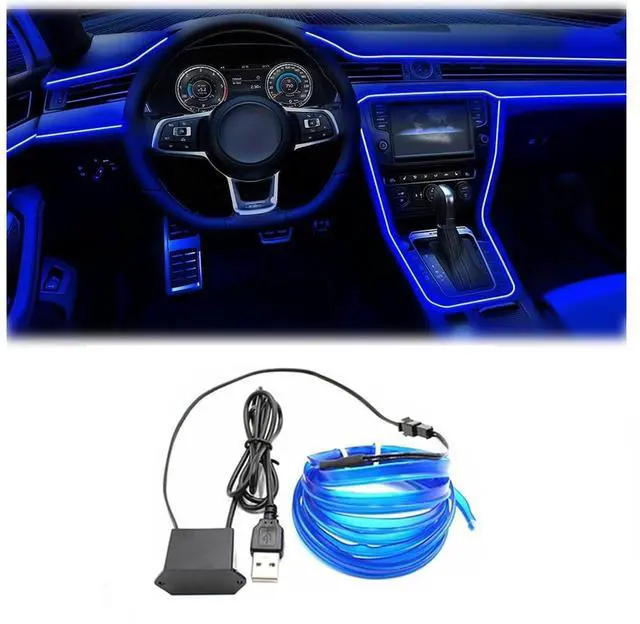 Main image of EL Wire Interior Car LED Strip Lights, 16.5FT USB Neon Glowing Strobing El Wire Strip with 6mm Sewing Edge, Ambient Lighting Kits for Car Inside Decorations (Blue)