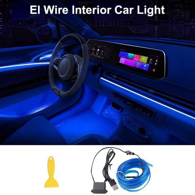 Alt view image 2 of 6 - EL Wire Interior Car LED Strip Lights, 16.5FT USB Neon Glowing Strobing El Wire Strip with 6mm Sewing Edge, Ambient Lighting Kits for Car Inside Decorations (Blue)