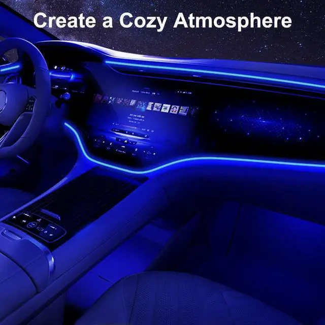 Alt view image 3 of 6 - EL Wire Interior Car LED Strip Lights, 16.5FT USB Neon Glowing Strobing El Wire Strip with 6mm Sewing Edge, Ambient Lighting Kits for Car Inside Decorations (Blue)