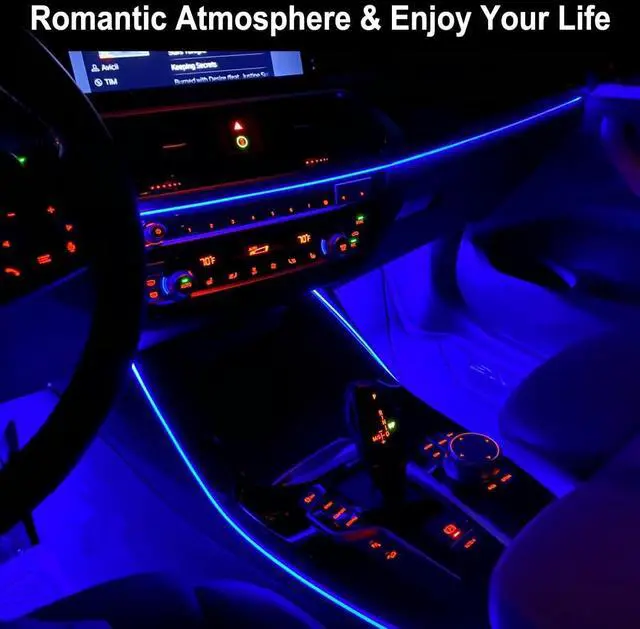Alt view image 5 of 6 - EL Wire Interior Car LED Strip Lights, 16.5FT USB Neon Glowing Strobing El Wire Strip with 6mm Sewing Edge, Ambient Lighting Kits for Car Inside Decorations (Blue)