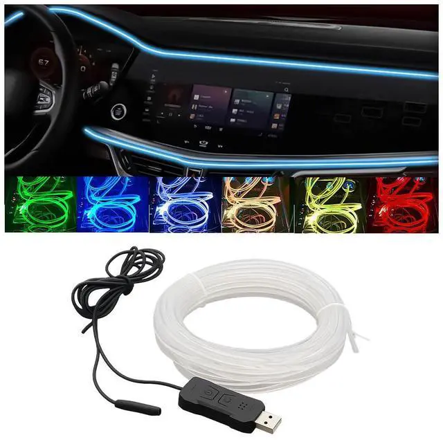 Main image of 16FT EL Wire Interior Car LED Strip Lights, USB Neon Vehicle Ambient Lighting with Fiber Optic, Sound Music Active Automotive Inside Decorations Lamp Strip, Universal Fit