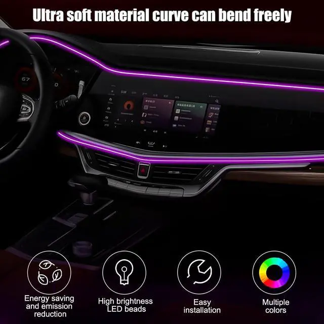 Alt view image 5 of 6 - 16FT EL Wire Interior Car LED Strip Lights, USB Neon Vehicle Ambient Lighting with Fiber Optic, Sound Music Active Automotive Inside Decorations Lamp Strip, Universal Fit