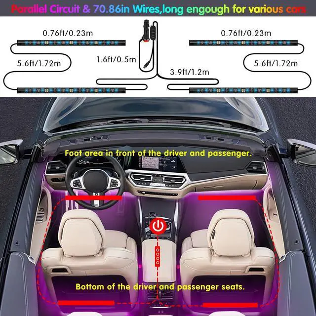Alt view image 7 of 7 - Interior Car Lights Keepsmile Car Accessories APP Control with Remote Music Sync Color Change RGB Under Dash Lighting with Charger 12V LED Lights Running Board Lights