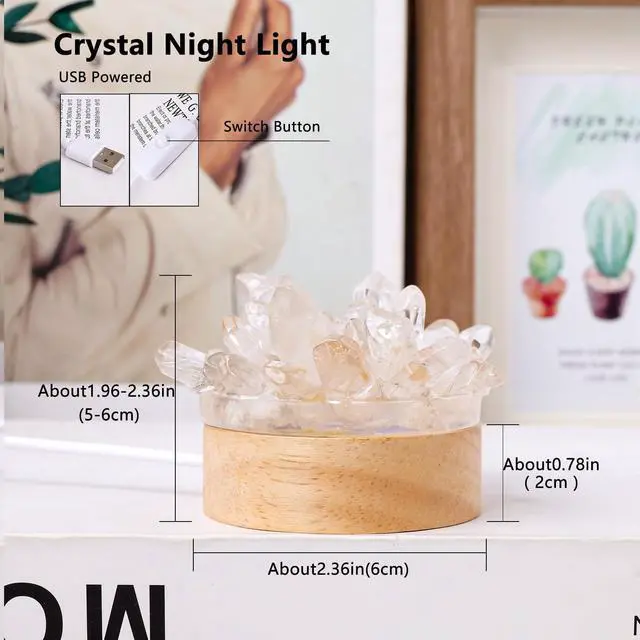 Alt view image 2 of 6 - Natural Crystal Night Lamp Bedroom Bedside Sleep Night Light Clear Healing Single Crystal Gemstone Quartz Ambient Light USB Powered Night Decoration Desktop Ornament for Home Decor Gift