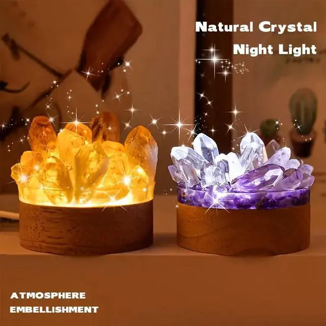 Alt view image 6 of 6 - Natural Crystal Night Lamp Bedroom Bedside Sleep Night Light Clear Healing Single Crystal Gemstone Quartz Ambient Light USB Powered Night Decoration Desktop Ornament for Home Decor Gift