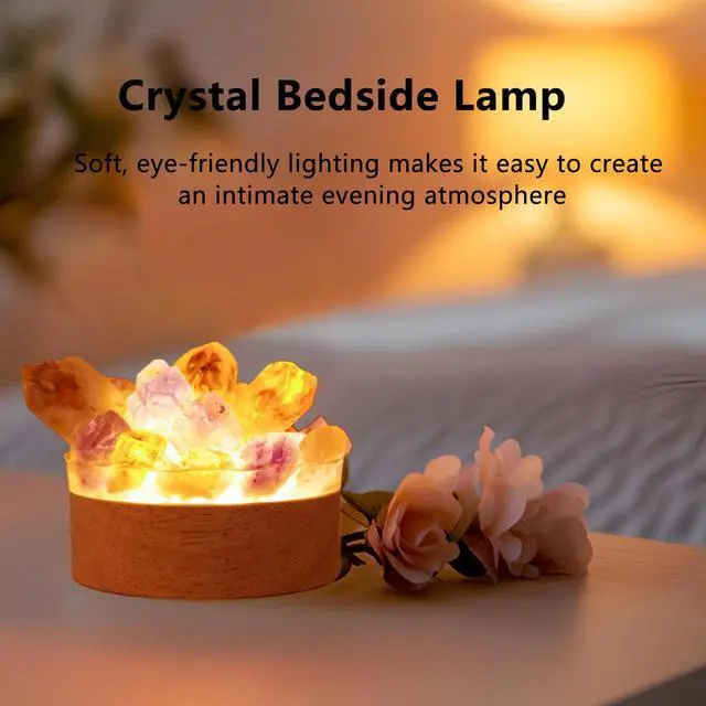 Alt view image 5 of 6 - Natural Crystal Night Lamp Bedroom Bedside Sleep Night Light Clear Healing Single Crystal Gemstone Quartz Ambient Light USB Powered Night Decoration Desktop Ornament for Home Decor Gift