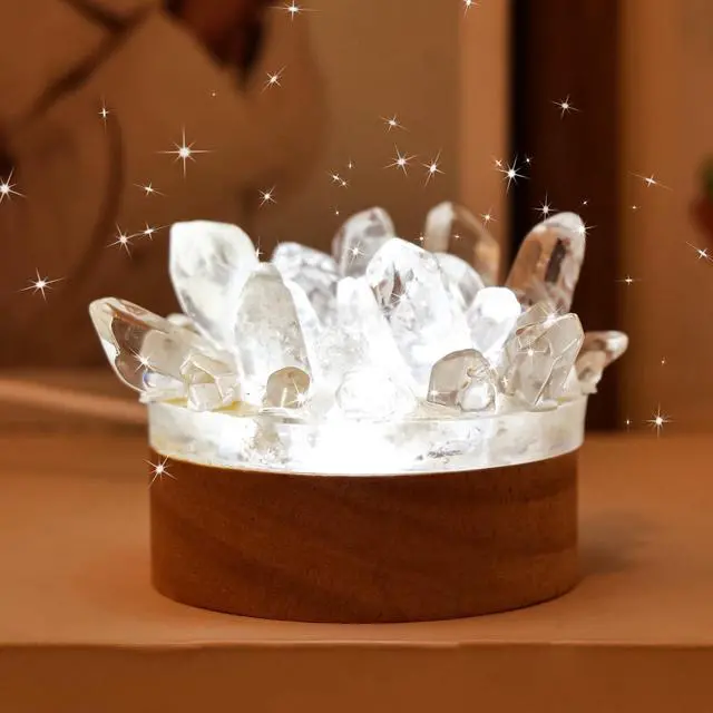 Main image of Natural Crystal Night Lamp Bedroom Bedside Sleep Night Light Clear Healing Single Crystal Gemstone Quartz Ambient Light USB Powered Night Decoration Desktop Ornament for Home Decor Gift