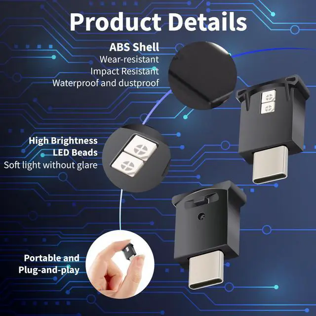 Alt view image 6 of 7 - Mini USB LED Car Light, DC 5V Intelligent Interior Car Lights, Atmosphere Lamp for Car, Plug-in Interface, Suitable for Car, Laptop Keyboard, Home Office, Adjustable Brightness (Type C)
